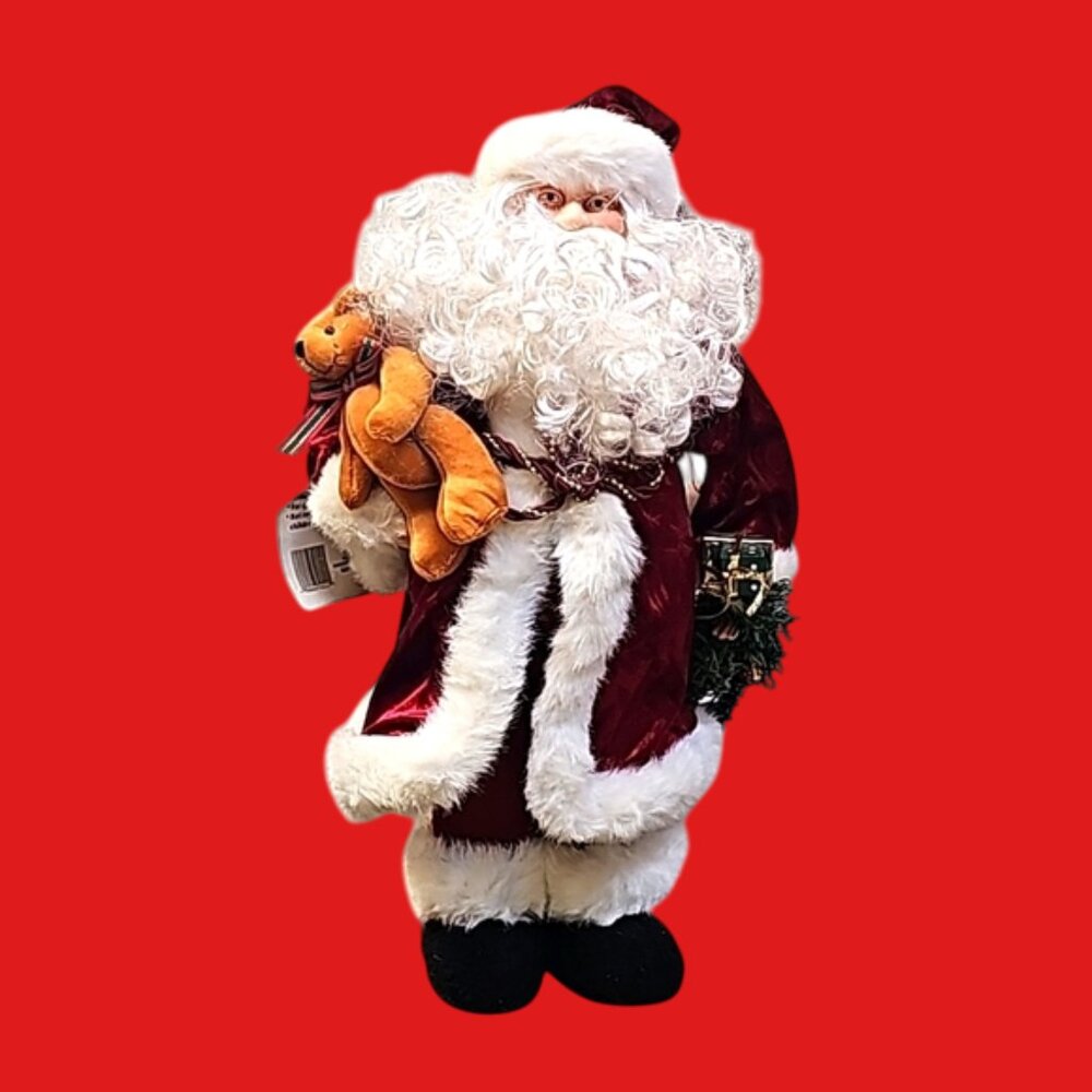 NEW Decorated Santa figure velvety coat faux fur trim free standing 18 inches